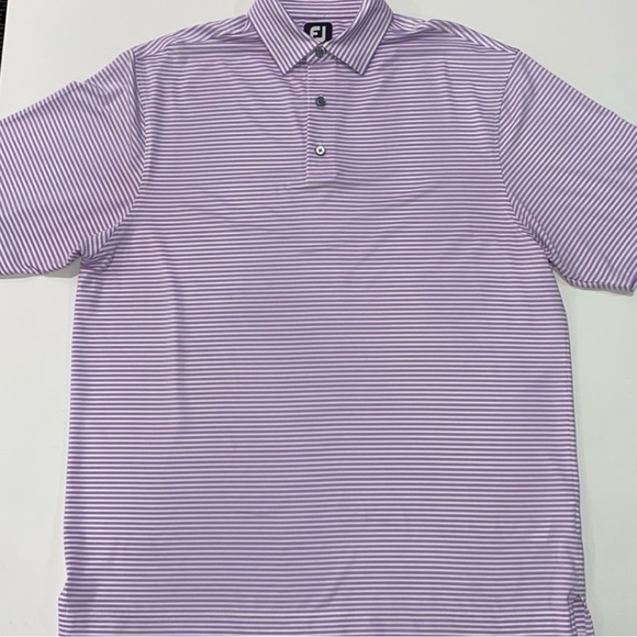 FootJoy Performance Polo Short Sleeve Large Purple White Striped Golf Shirt - Picture 1 of 12